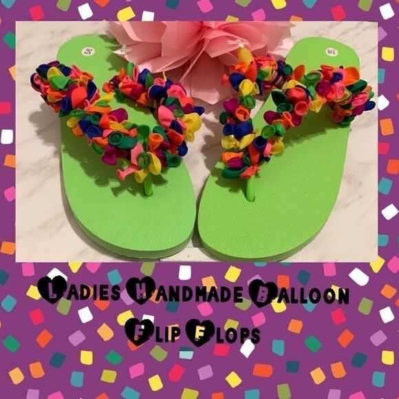 💐 Handmade Ladies Balloon Flip Flops - Picture 1 of 7